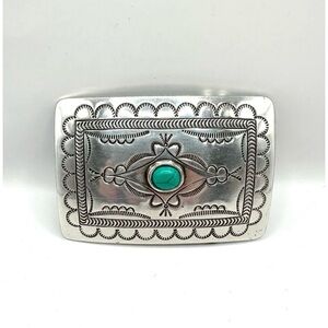 Boot Barn ETCHED CONCHO & TURQUOISE BELT BUCKLE